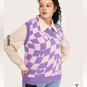💜🩷 Pink and Purple Sweater Vest with Love Checkerboard Pattern from Cider 🩷💜